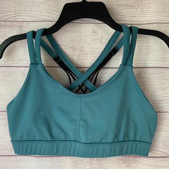 C9 by Champion Teal and Black Sports Bra Fitness Workout Top Criss Cross Back - Picture 1 of 9